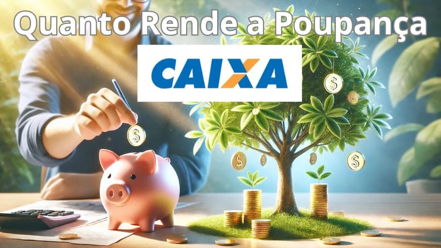 Pessoa colocando moedas em um cofre de porquinho ao lado de uma árvore frondosa, simbolizando o hábito de poupar e o crescimento financeiro ao longo do tempo. A imagem representa visualmente o tema